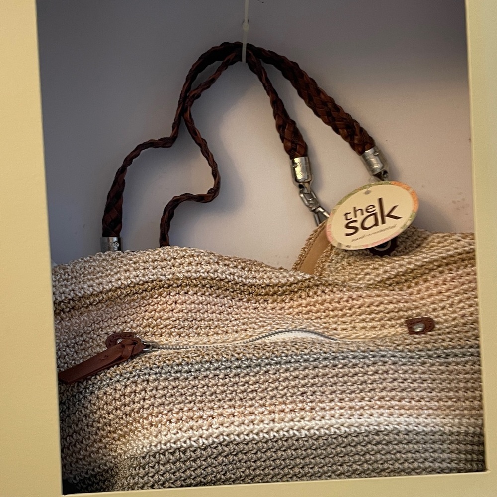 The Sak Crochet Shoulder Bag in Cream and Tan - Picture 2 of 3